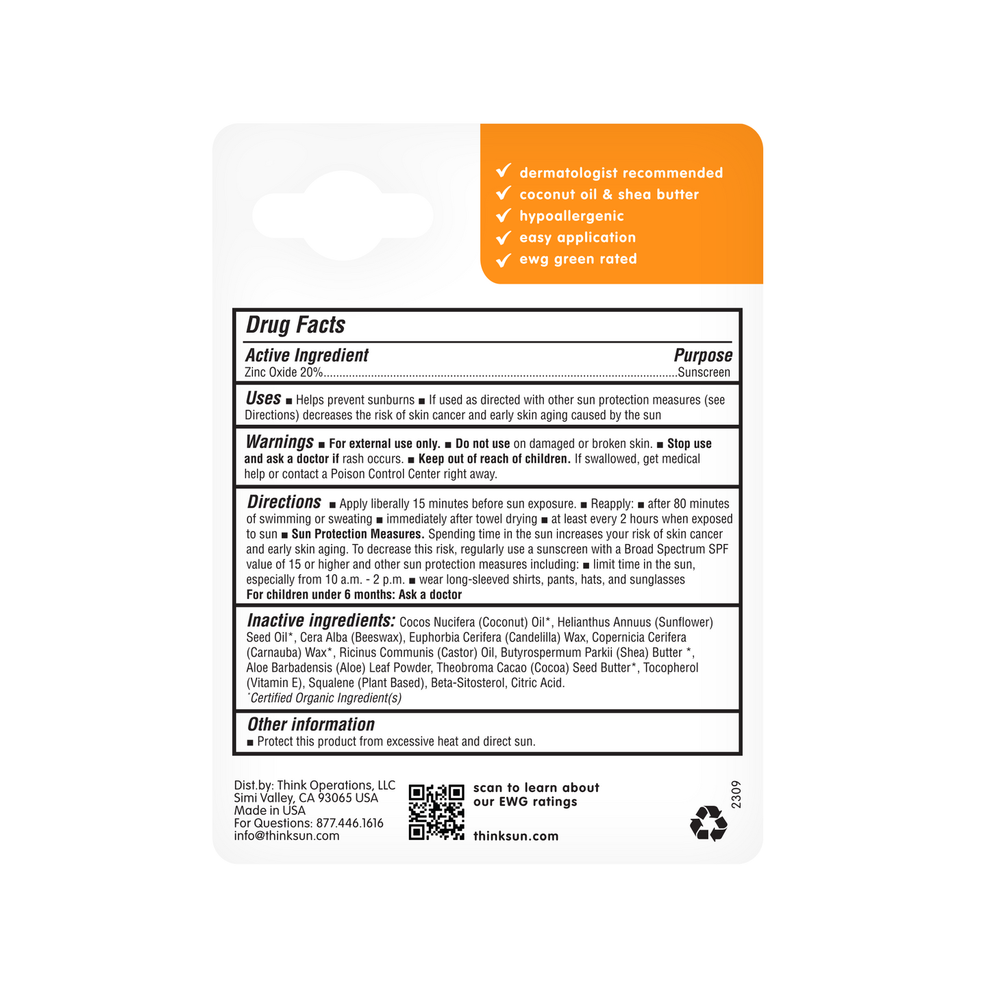 Think Baby SPF 30 Face & Body Sunscreen Stick, EWG Rated #1