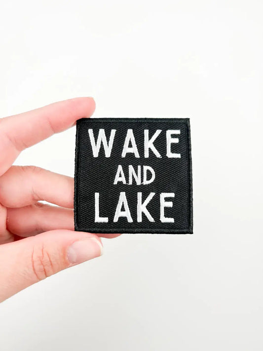 Black Wake and Lake Embroidered Iron-On Patch